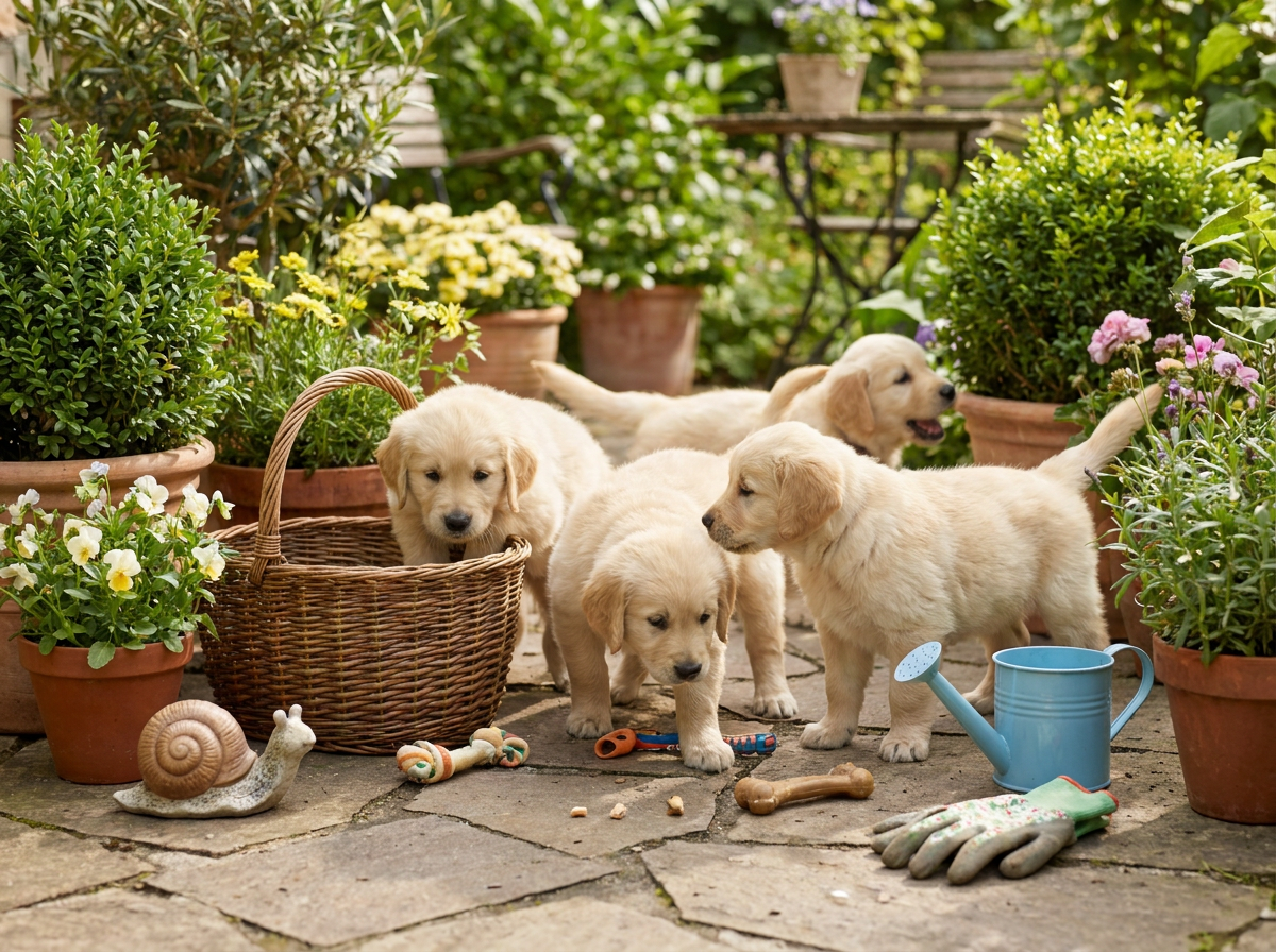 Puppies in garden